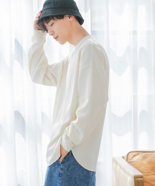 improves（インプローブス）の「ワッフル ラウンド ロンT（Tシャツ/カットソー・メンズ・ブラック/ダークブラウン/ネイビー/グレー/杢グレー/ナチュラル/グレイッシュベージュ・MEDIUM/LARGE）」の9枚目の写真