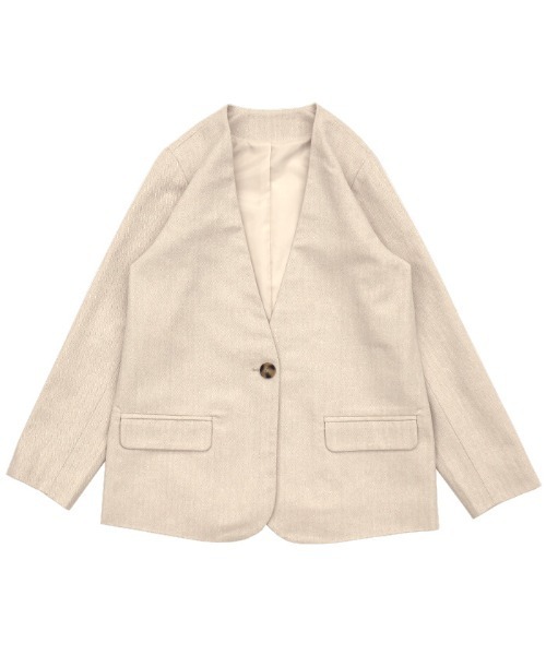 SALUE サルエ ヘリンボーン リネン ノーカラー ジャケット 1 NEW ARRIVAL✨ #ヘリンボーンリネンジャケットLBLU,IVR,MIX size 0,1