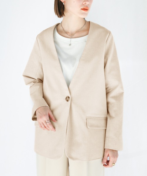 2022 SS ノーカラーヘリンボーンジャケット（ノーカラージャケット