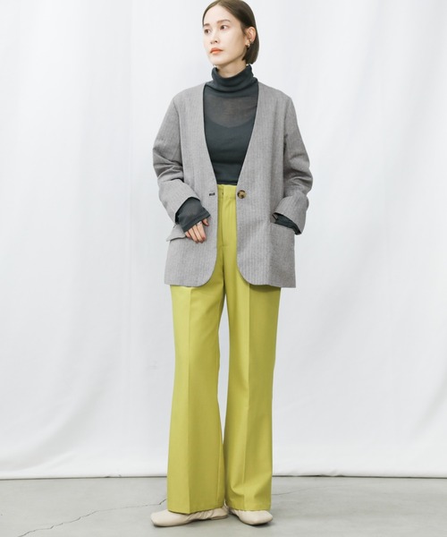 select MOCA（セレクトモカ）の「2022 SS ノーカラーヘリンボーンジャケット（ノーカラージャケット・レディース・ブラック/アイボリー・FREE）」の4枚目の写真