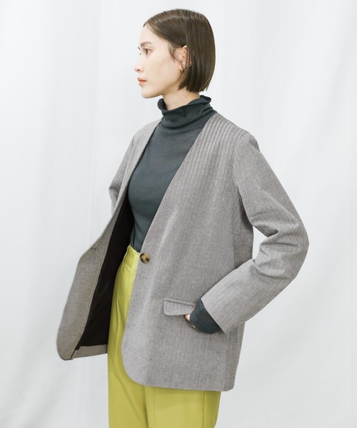 select MOCA（セレクトモカ）の「2022 SS ノーカラーヘリンボーンジャケット（ノーカラージャケット・レディース・ブラック/アイボリー・FREE）」の10枚目の写真