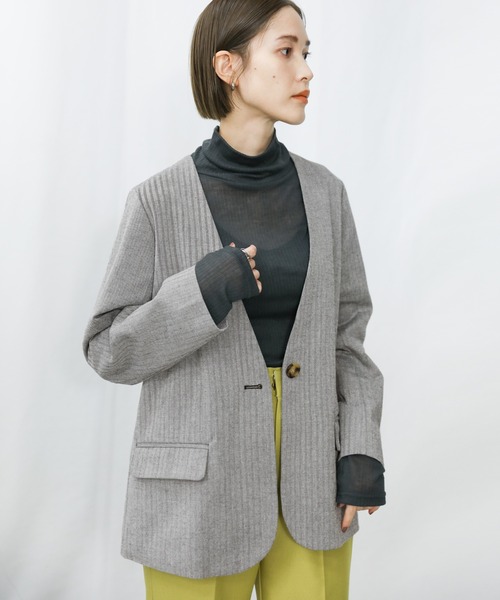 2022 SS ノーカラーヘリンボーンジャケット（ノーカラージャケット