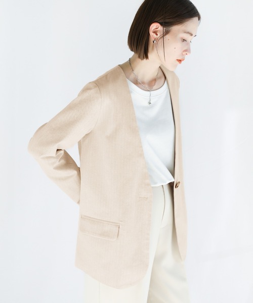 2022 SS ノーカラーヘリンボーンジャケット（ノーカラージャケット