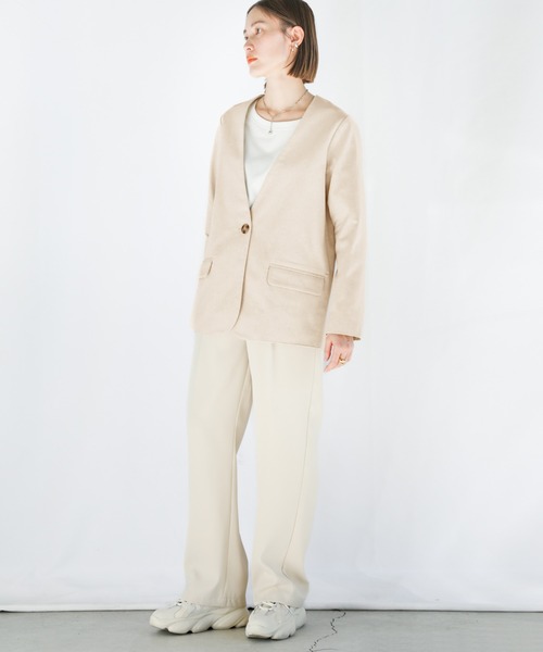 select MOCA（セレクトモカ）の「2022 SS ノーカラーヘリンボーンジャケット（ノーカラージャケット・レディース・ブラック/アイボリー・FREE）」の8枚目の写真