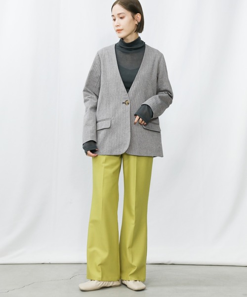 select MOCA（セレクトモカ）の「2022 SS ノーカラーヘリンボーンジャケット（ノーカラージャケット・レディース・ブラック/アイボリー・FREE）」の13枚目の写真