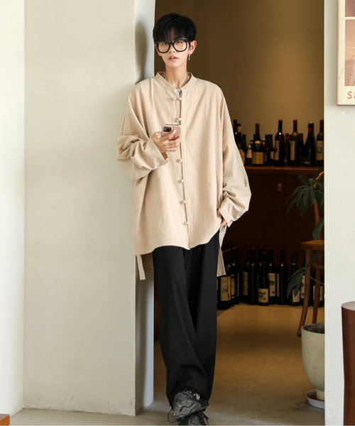 neos（ネオス）の「【neos】ビッグシルエット ノーカラー ドルマンスリーブ チャイナシャツ（シャツ/ブラウス・メンズ・ブラック/オフホワイト/ブルーパープル/ベージュ・MEDIUM/LARGE）」の11枚目の写真