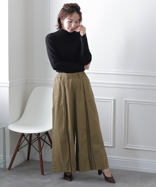 ElegChic(エレグシック)の「フロント タック ワイドパンツ(その他パンツ・レディース・ブラック/ベージュ/カーキ・4L/M/L/XL/XXL)」の2枚目の写真