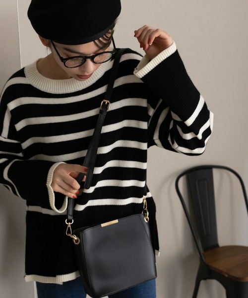 Edit Sheen(エディットシーン)の「サイドスリットボーダーニット(ニット/セーター・レディース・ブラック/アイボリー・MEDIUM)」の12枚目の写真