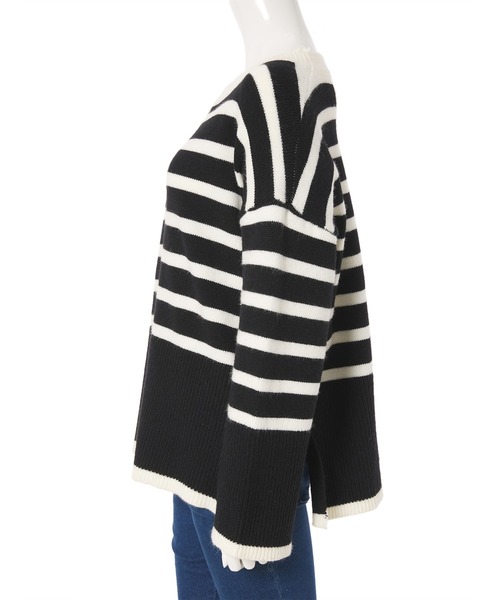 Edit Sheen(エディットシーン)の「サイドスリットボーダーニット(ニット/セーター・レディース・ブラック/アイボリー・MEDIUM)」の6枚目の写真