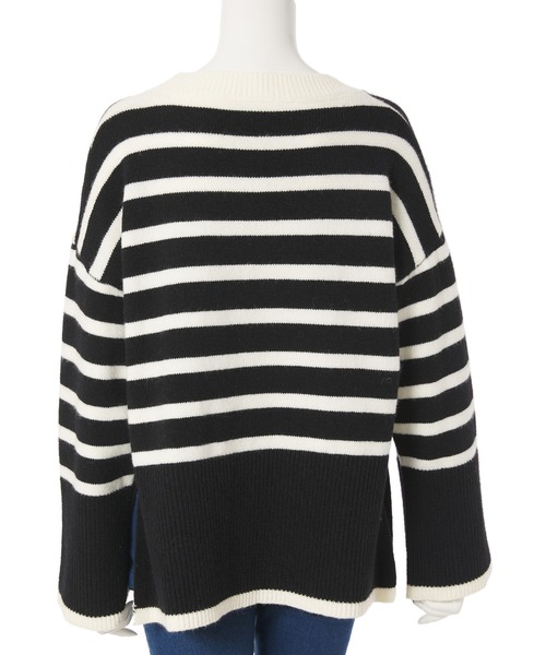 Edit Sheen(エディットシーン)の「サイドスリットボーダーニット(ニット/セーター・レディース・ブラック/アイボリー・MEDIUM)」の7枚目の写真