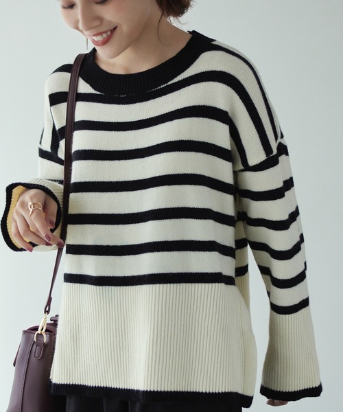 Edit Sheen(エディットシーン)の「サイドスリットボーダーニット(ニット/セーター・レディース・ブラック/アイボリー・MEDIUM)」の19枚目の写真