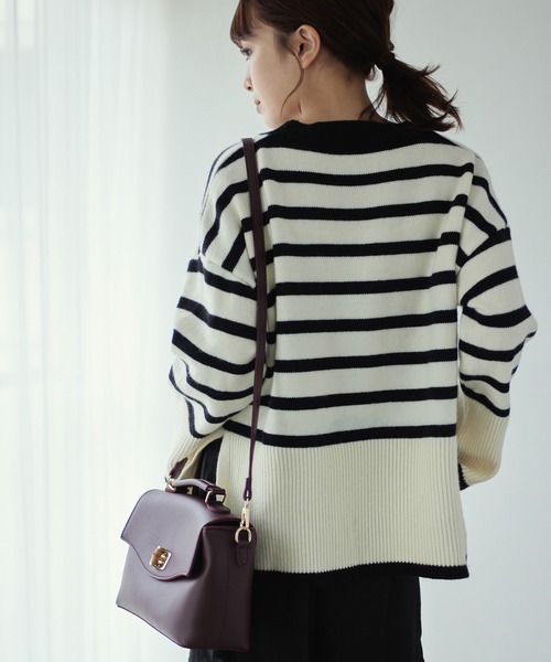 Edit Sheen(エディットシーン)の「サイドスリットボーダーニット(ニット/セーター・レディース・ブラック/アイボリー・MEDIUM)」の20枚目の写真