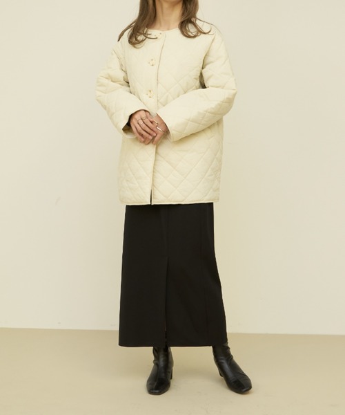 VANNIE U（ヴァニーユー）の「ベスト付き中綿キルティングコート/キルティングコート＆ベスト2点セット（ブルゾン・レディース・アイボリー/ライトグリーン・FREE）」の7枚目の写真