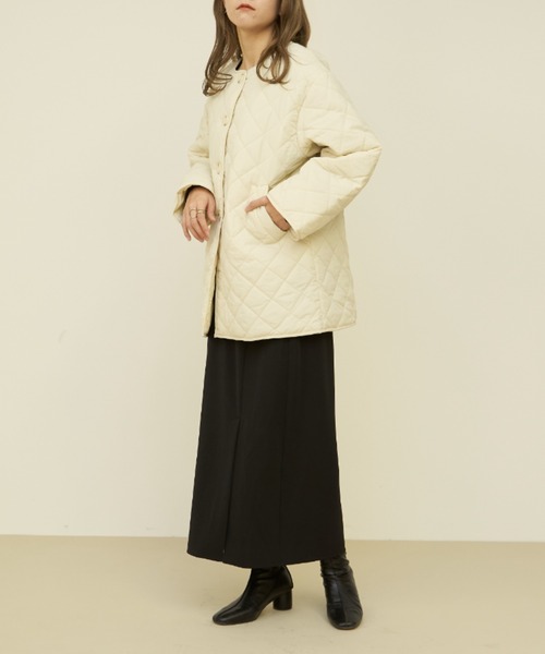 VANNIE U（ヴァニーユー）の「ベスト付き中綿キルティングコート/キルティングコート＆ベスト2点セット（ブルゾン・レディース・アイボリー/ライトグリーン・FREE）」の8枚目の写真