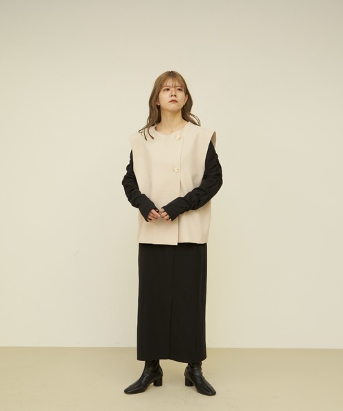 VANNIE U（ヴァニーユー）の「ベスト付き中綿キルティングコート/キルティングコート＆ベスト2点セット（ブルゾン・レディース・アイボリー/ライトグリーン・FREE）」の11枚目の写真