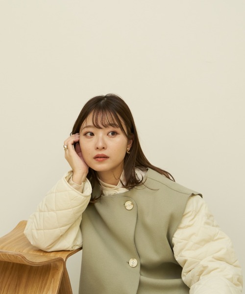 VANNIE U（ヴァニーユー）の「ベスト付き中綿キルティングコート/キルティングコート＆ベスト2点セット（ブルゾン・レディース・アイボリー/ライトグリーン・FREE）」の17枚目の写真