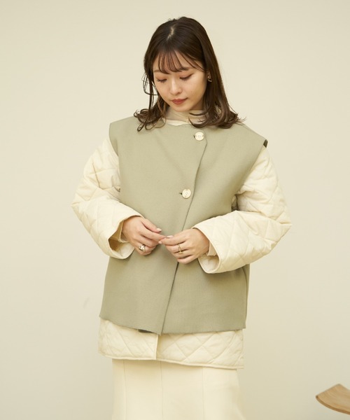 VANNIE U（ヴァニーユー）の「ベスト付き中綿キルティングコート/キルティングコート＆ベスト2点セット（ブルゾン・レディース・アイボリー/ライトグリーン・FREE）」の19枚目の写真