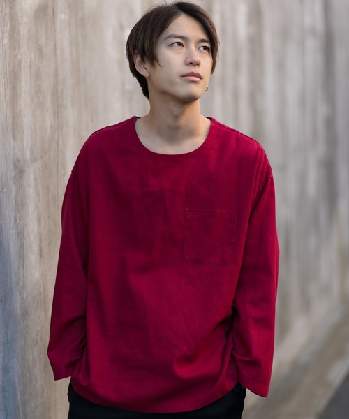 MGV(エムジーヴィー)の「カラー綿麻BIGシルエットプルオーバー(Tシャツ/カットソー・メンズ・マスタード/グリーン/ネイビー/グレー/カーキ/ブラック/ワインレッド・SMALL/LARGE/MEDIUM)」の11枚目の写真