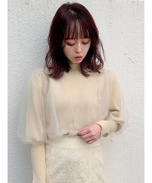dazzlin(ダズリン)の「チュールベールスリーブカシュクールニット(ニット/セーター・レディース・グレー/ブラック/ベージュ・FREE)」の1枚目の写真