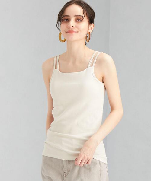 green label relaxing（グリーンレーベルリラクシング）の「ダブルストラップ キャミソール カップ付き（キャミソール・レディース・オフホワイト/モカ/ブラック・FREE）」の2枚目の写真