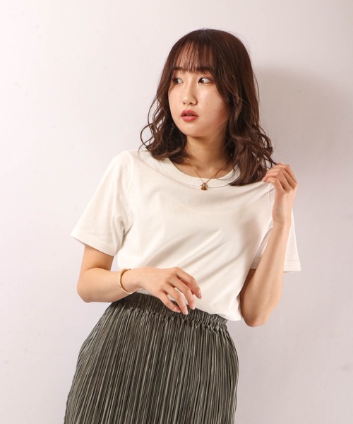 FUNALIVE(ファンアライブ)の「PAGE ONE 抗菌防臭加工オーガニックコットン半袖Tシャツ(Tシャツ/カットソー・レディース・グレー/マスタード/オフホワイト/カーキ/ブラック/モカ・M/LL/L)」の7枚目の写真