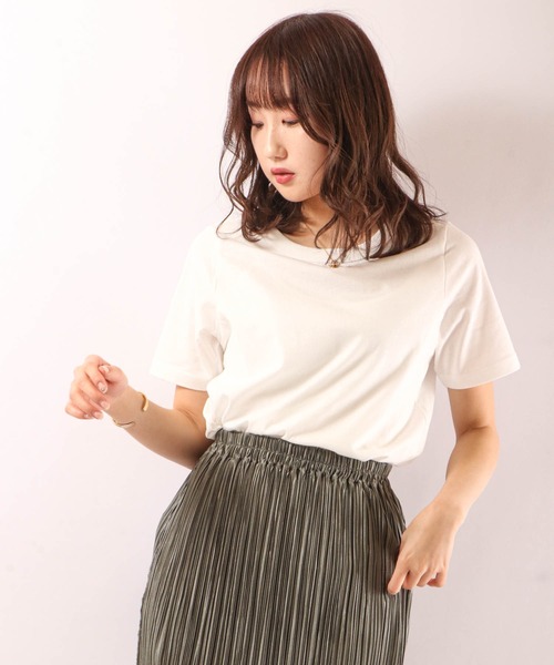 FUNALIVE(ファンアライブ)の「PAGE ONE 抗菌防臭加工オーガニックコットン半袖Tシャツ(Tシャツ/カットソー・レディース・グレー/マスタード/オフホワイト/カーキ/ブラック/モカ・M/LL/L)」の8枚目の写真