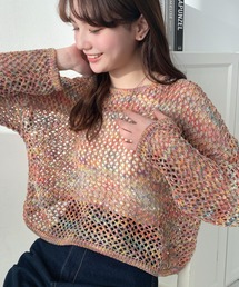moment+ | *New Arrival*ゆるメッシュ透かし編みクルーネックニットプルオーバー(ニット/セーター)
