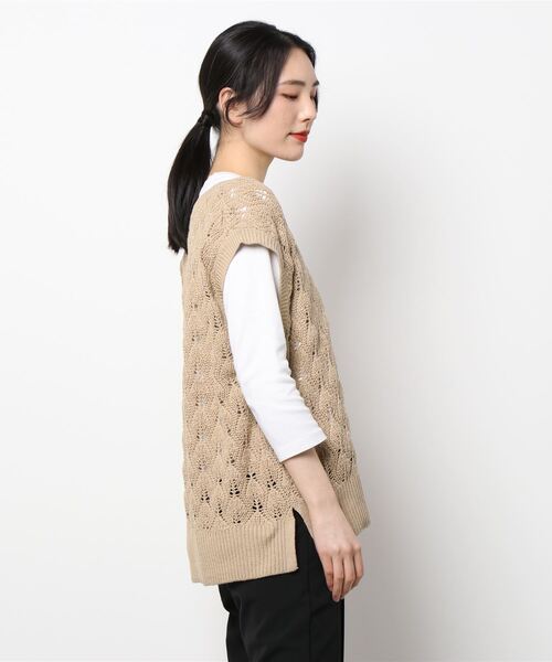 HONEYSUCKLE ROSE（ハニーサックルローズ）の「【HONEYSUCKLE ROSE】透かし編みベスト（ベスト・レディース・ネイビー/グリーン/ライトベージュ・M/L）」の4枚目の写真