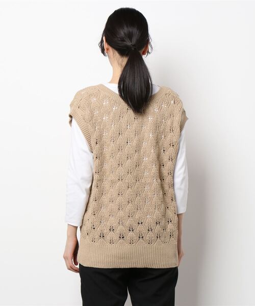 HONEYSUCKLE ROSE（ハニーサックルローズ）の「【HONEYSUCKLE ROSE】透かし編みベスト（ベスト・レディース・ネイビー/グリーン/ライトベージュ・M/L）」の5枚目の写真