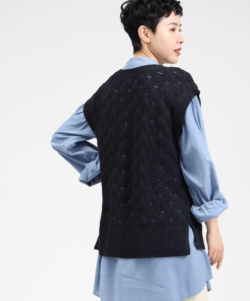 HONEYSUCKLE ROSE（ハニーサックルローズ）の「【HONEYSUCKLE ROSE】透かし編みベスト（ベスト・レディース・ネイビー/グリーン/ライトベージュ・M/L）」の6枚目の写真