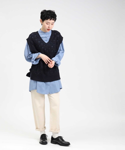 HONEYSUCKLE ROSE（ハニーサックルローズ）の「【HONEYSUCKLE ROSE】透かし編みベスト（ベスト・レディース・ネイビー/グリーン/ライトベージュ・M/L）」の7枚目の写真