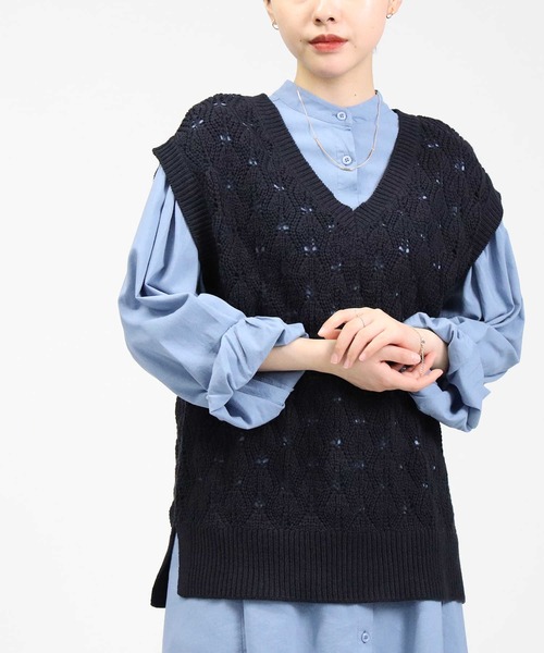 HONEYSUCKLE ROSE（ハニーサックルローズ）の「【HONEYSUCKLE ROSE】透かし編みベスト（ベスト・レディース・ネイビー/グリーン/ライトベージュ・M/L）」の21枚目の写真