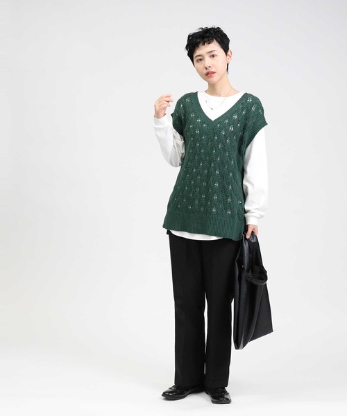 HONEYSUCKLE ROSE（ハニーサックルローズ）の「【HONEYSUCKLE ROSE】透かし編みベスト（ベスト・レディース・ネイビー/グリーン/ライトベージュ・M/L）」の16枚目の写真