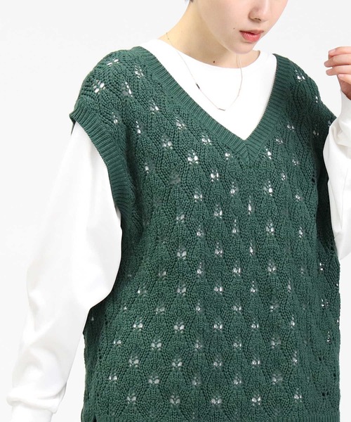 HONEYSUCKLE ROSE（ハニーサックルローズ）の「【HONEYSUCKLE ROSE】透かし編みベスト（ベスト・レディース・ネイビー/グリーン/ライトベージュ・M/L）」の15枚目の写真