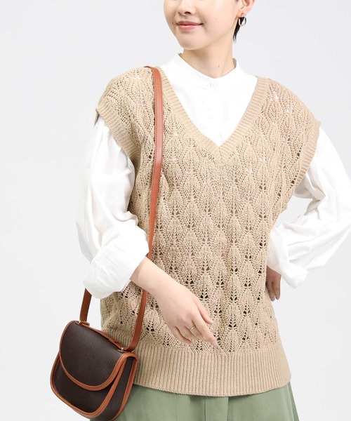 HONEYSUCKLE ROSE（ハニーサックルローズ）の「【HONEYSUCKLE ROSE】透かし編みベスト（ベスト・レディース・ネイビー/グリーン/ライトベージュ・M/L）」の19枚目の写真