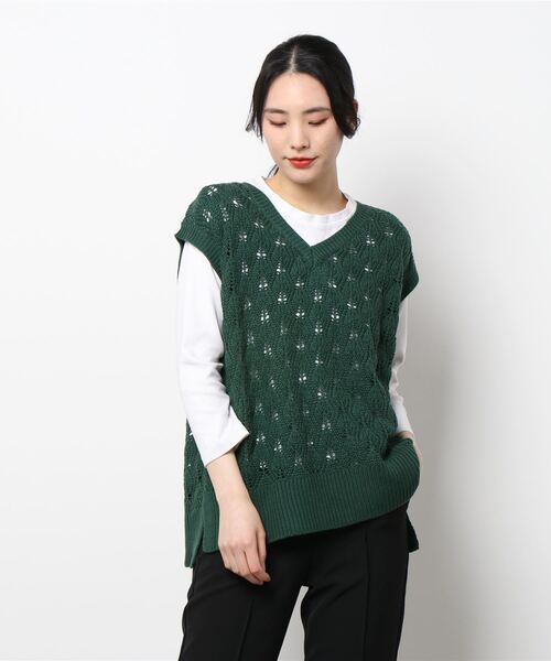 HONEYSUCKLE ROSE（ハニーサックルローズ）の「【HONEYSUCKLE ROSE】透かし編みベスト（ベスト・レディース・ネイビー/グリーン/ライトベージュ・M/L）」の22枚目の写真