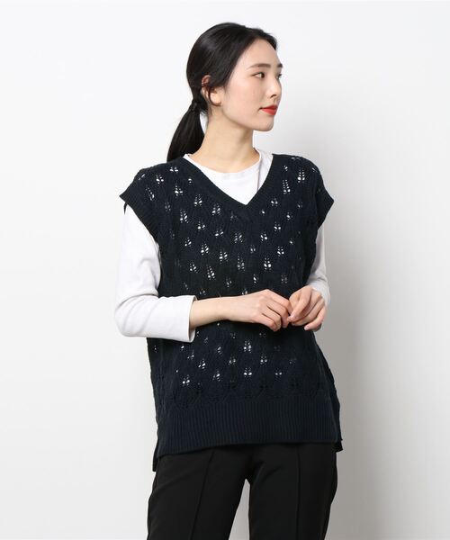 HONEYSUCKLE ROSE（ハニーサックルローズ）の「【HONEYSUCKLE ROSE】透かし編みベスト（ベスト・レディース・ネイビー/グリーン/ライトベージュ・M/L）」の8枚目の写真