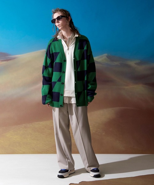 ENDER PRODUCTS(エンダープロダクツ)の「ビッグシルエット イレギュラーチェッカーフラッグ Vネックニットカーディガン 【ENDER PRODUCTS/エンダープロダクツ】(カーディガン/ボレロ・メンズ・ブラック系その他/グリーン系その他/ブルー系その他・M/L)」の10枚目の写真