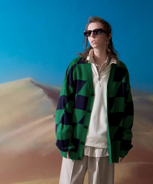 ENDER PRODUCTS(エンダープロダクツ)の「ビッグシルエット イレギュラーチェッカーフラッグ Vネックニットカーディガン 【ENDER PRODUCTS/エンダープロダクツ】(カーディガン/ボレロ・メンズ・ブラック系その他/グリーン系その他/ブルー系その他・M/L)」の13枚目の写真