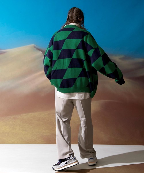 ENDER PRODUCTS(エンダープロダクツ)の「ビッグシルエット イレギュラーチェッカーフラッグ Vネックニットカーディガン 【ENDER PRODUCTS/エンダープロダクツ】(カーディガン/ボレロ・メンズ・ブラック系その他/グリーン系その他/ブルー系その他・M/L)」の16枚目の写真