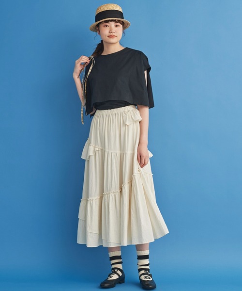 Malle(マル)の「malle コットンシルクローンEDODAKI フリルスカート(スカート・レディース・クリーム/スミクロ・FREE)」の3枚目の写真