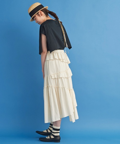 Malle(マル)の「malle コットンシルクローンEDODAKI フリルスカート(スカート・レディース・クリーム/スミクロ・FREE)」の6枚目の写真