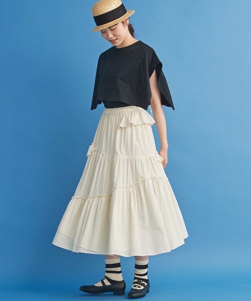 Malle(マル)の「malle コットンシルクローンEDODAKI フリルスカート(スカート・レディース・クリーム/スミクロ・FREE)」の15枚目の写真