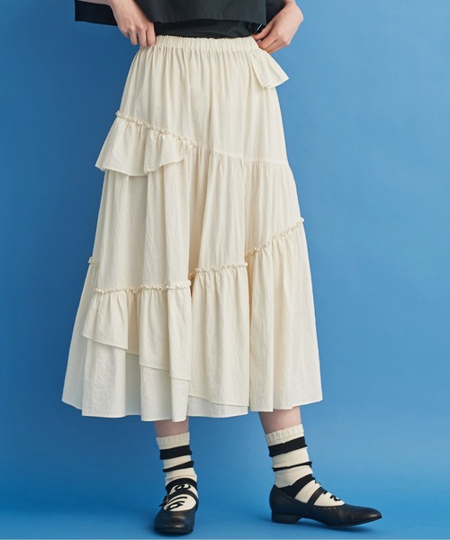 Malle(マル)の「malle コットンシルクローンEDODAKI フリルスカート(スカート・レディース・クリーム/スミクロ・FREE)」の9枚目の写真