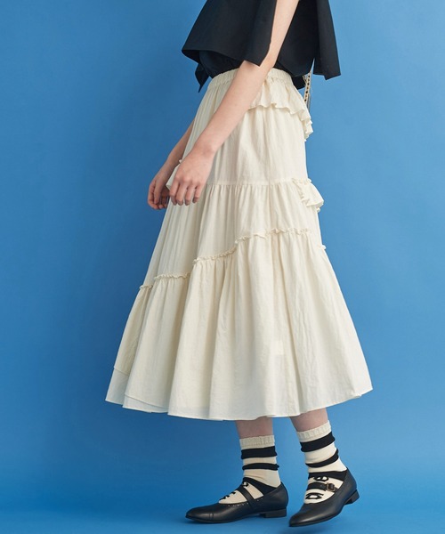 Malle(マル)の「malle コットンシルクローンEDODAKI フリルスカート(スカート・レディース・クリーム/スミクロ・FREE)」の5枚目の写真