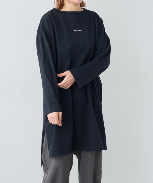 PUAL CE CIN（ピュアルセシン）の「【Du noir】ロゴ刺繍チュニック（Tシャツ/カットソー・レディース・ホワイト/ブラック/ホワイト×ブラック・FREE）」の3枚目の写真