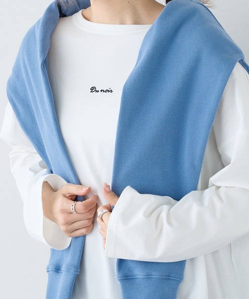 PUAL CE CIN（ピュアルセシン）の「【Du noir】ロゴ刺繍チュニック（Tシャツ/カットソー・レディース・ホワイト/ブラック/ホワイト×ブラック・FREE）」の7枚目の写真