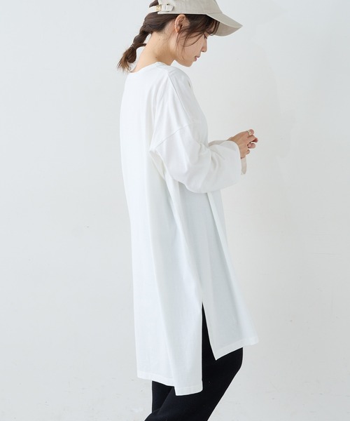 PUAL CE CIN（ピュアルセシン）の「【Du noir】ロゴ刺繍チュニック（Tシャツ/カットソー・レディース・ホワイト/ブラック/ホワイト×ブラック・FREE）」の6枚目の写真