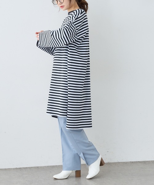 PUAL CE CIN（ピュアルセシン）の「【Du noir】ロゴ刺繍チュニック（Tシャツ/カットソー・レディース・ホワイト/ブラック/ホワイト×ブラック・FREE）」の11枚目の写真