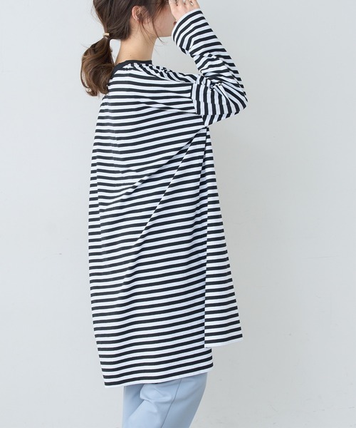 PUAL CE CIN（ピュアルセシン）の「【Du noir】ロゴ刺繍チュニック（Tシャツ/カットソー・レディース・ホワイト/ブラック/ホワイト×ブラック・FREE）」の10枚目の写真